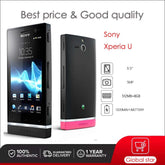 Sony Xperia U ST25i unlocked smartphone showing front and back views black body with pink accent 3.5 inch display